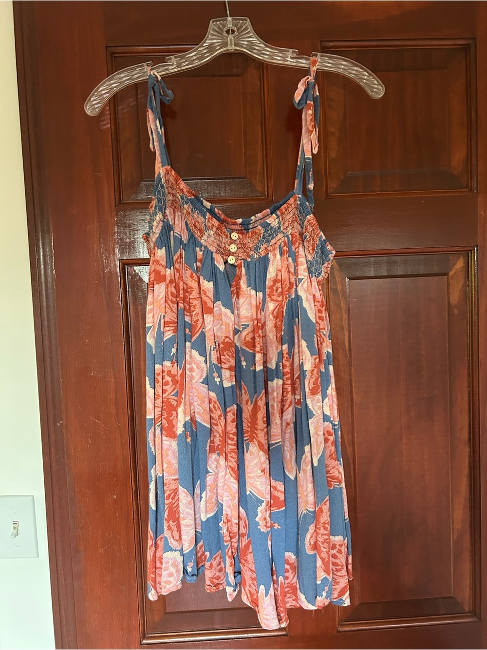 Free people floral Tie-Shoulder romper/ dress in Blue and pink